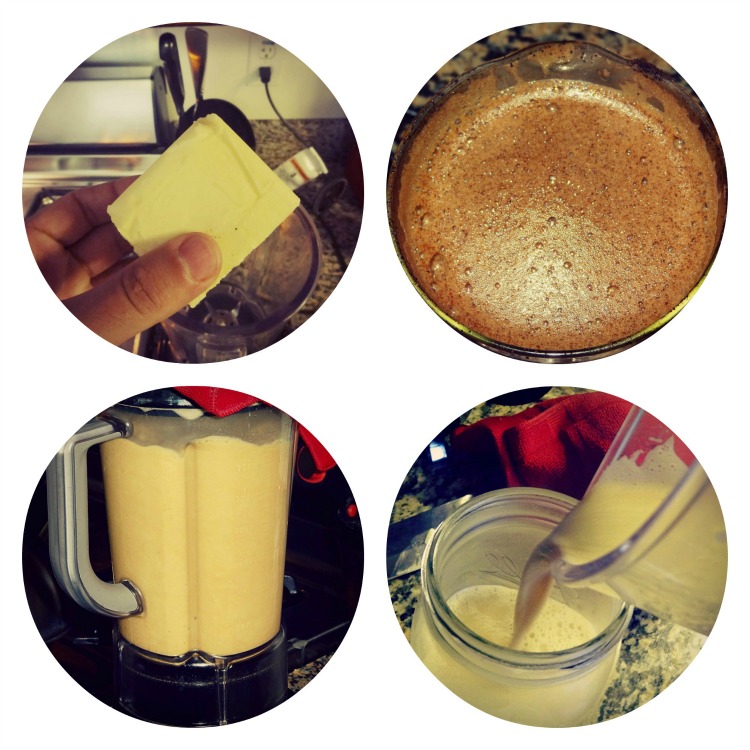 Процесс приготовления энергетического напитка из кофе и сливочного масла