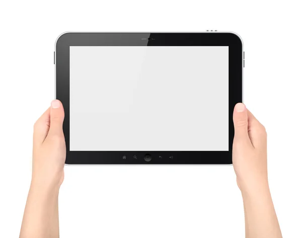 Держа Tablet PC в руках изолированные — стоковое фото