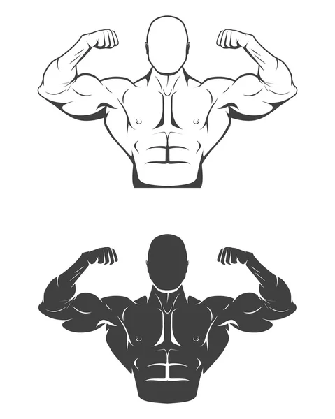 Человек сильный культурист с совершенной abs, плечи, бицепс, трицепс и грудь, сгибающий его мышцы — стоковый вектор